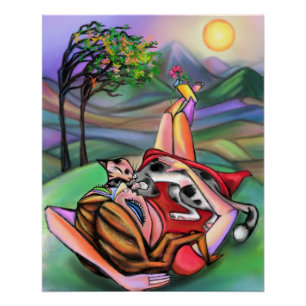 Affiche de fille et de chat dans la nature