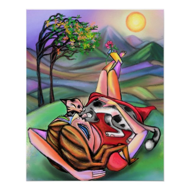 Affiche de fille et de chat dans la nature (Devant)