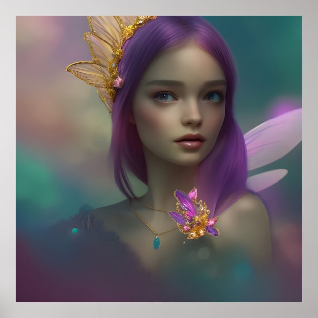 Affiche de fille fée douce fantaisie rêveuse rose  (Devant)
