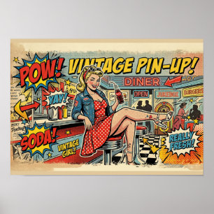 Affiche de fille pin-up rétro diner pop art vintag