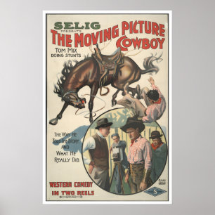 Affiche de film western ancien - Tom Mix 1914