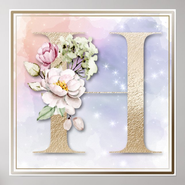 Affiche de fleur de Bourgogne à monogramme H (Devant)