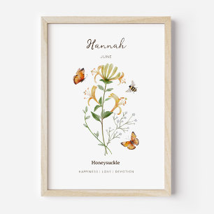 Affiche de fleur de naissance Chèvrefeuille