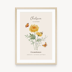 Affiche de fleur de naissance Chrysanthème