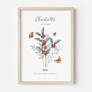 Affiche de fleur de naissance de houx