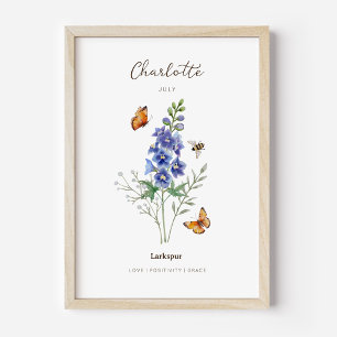 Affiche de fleur de naissance Delphinium