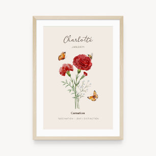 Affiche de fleur de naissance d'œillet