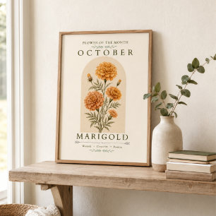 Affiche de fleur de naissance du souci d'octobre