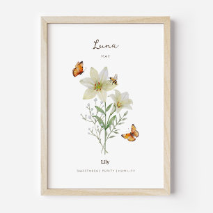 Affiche de fleur de naissance Lily