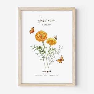 Affiche de fleur de naissance Marigold
