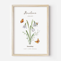Affiche de fleur de naissance perce-neige