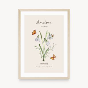 Affiche de fleur de naissance perce-neige