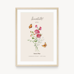 Affiche de fleur de naissance Pois de senteur