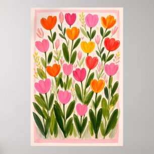 Affiche de fleur de tulipe colorée, botanique vibr