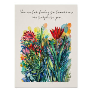 Affiche de fleurs à l'aquarelle avec citation