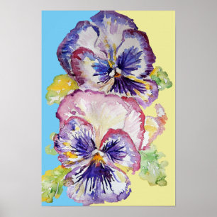 Affiche de fleurs d'art de pensée pourpre aquarell