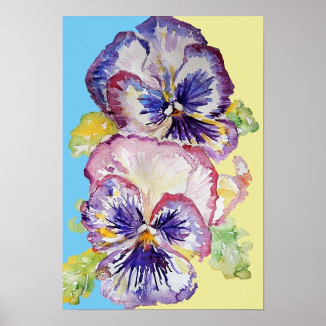 Affiche de fleurs d'art de pensée violette aquarel (Devant)