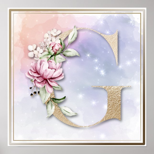 Affiche de fleurs de Bourgogne à monogramme G (Devant)