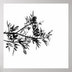 Affiche de fleurs et de feuilles d'arbre poivrier