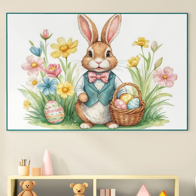 Affiche de fleurs printanières du lapin de Pâques  (Créateur téléchargé)