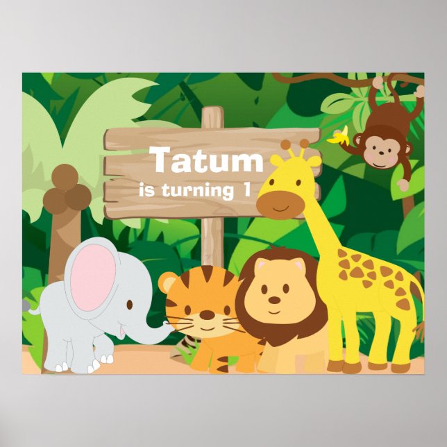 Affiche de fond personnalisée pour fête de jungle (Devant)