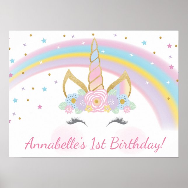 Affiche de fond pour fête d'anniversaire licorne (Devant)