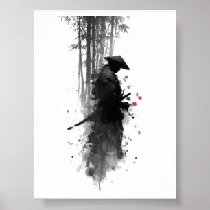 Affiche de forêt de bambou Samouraï encre japonais