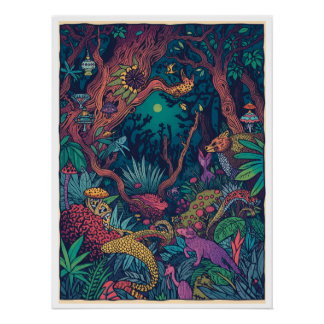 Affiche de forêt psychédélique