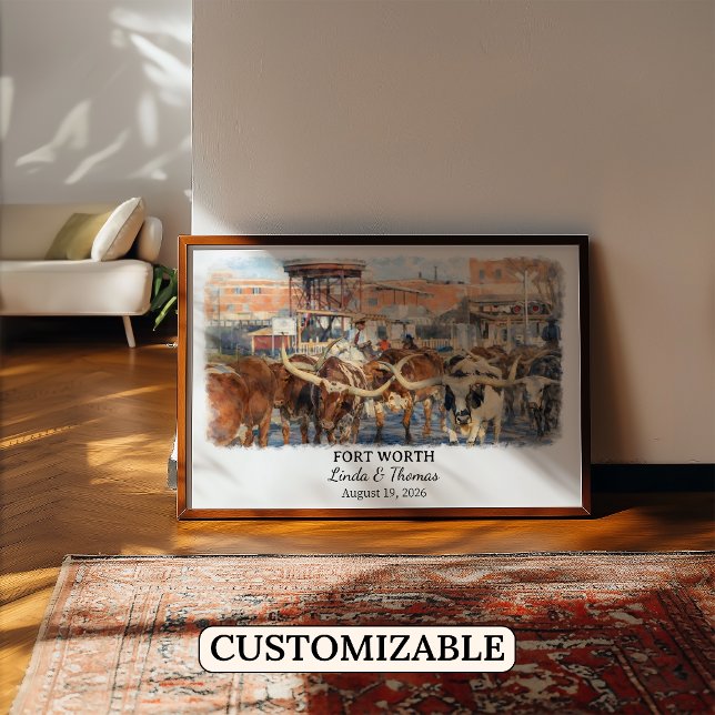Affiche de Fort Worth Texas, Aquarelle, Sur mesure (Créateur téléchargé)