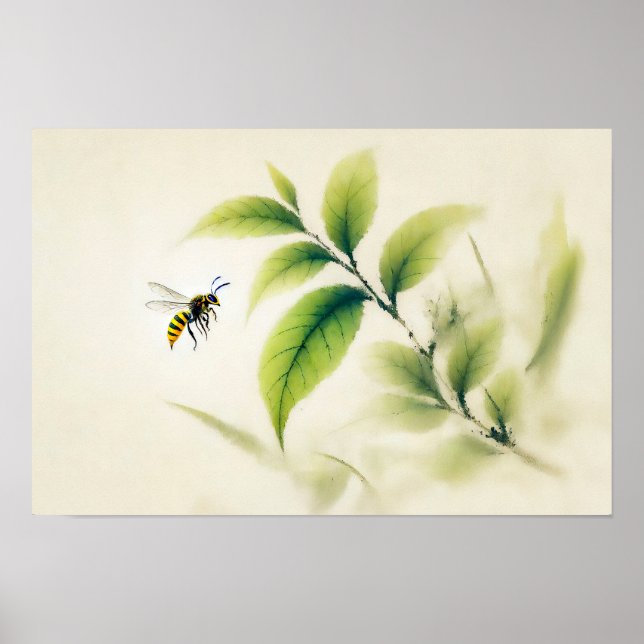 Affiche de Frelon à l'Encre Chinoise sur Branche (Devant)