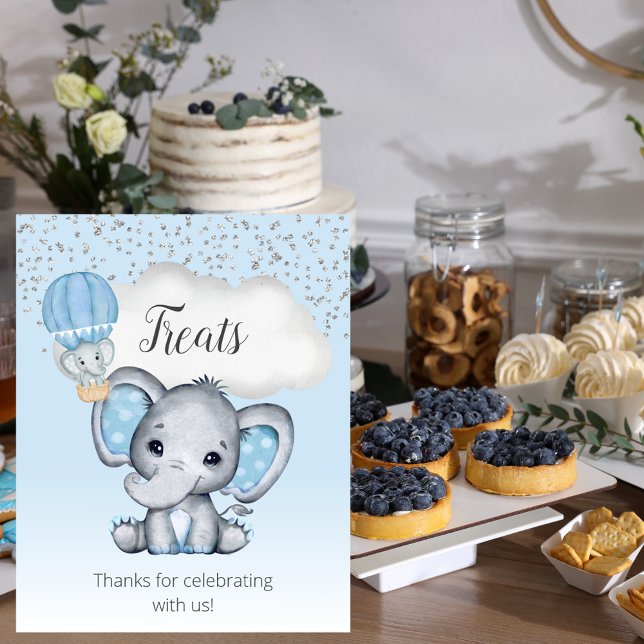 Affiche de friandises Baby Shower éléphant bleu ba (Créateur téléchargé)
