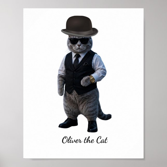 Affiche de gentleman de chat élégant drôle (Devant)