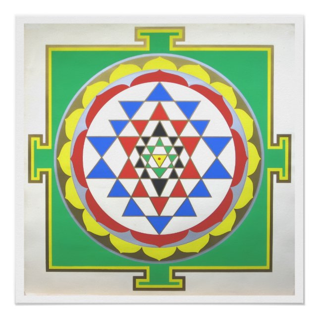 Affiche de géométrie sacrée Sri Yantra, couleurs p (Devant)