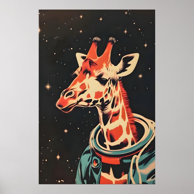 Affiche de girafe astronaute, Impression rétro de  (Devant)