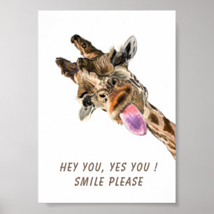 Affiche de girafe ludique langue sortie - Sourire