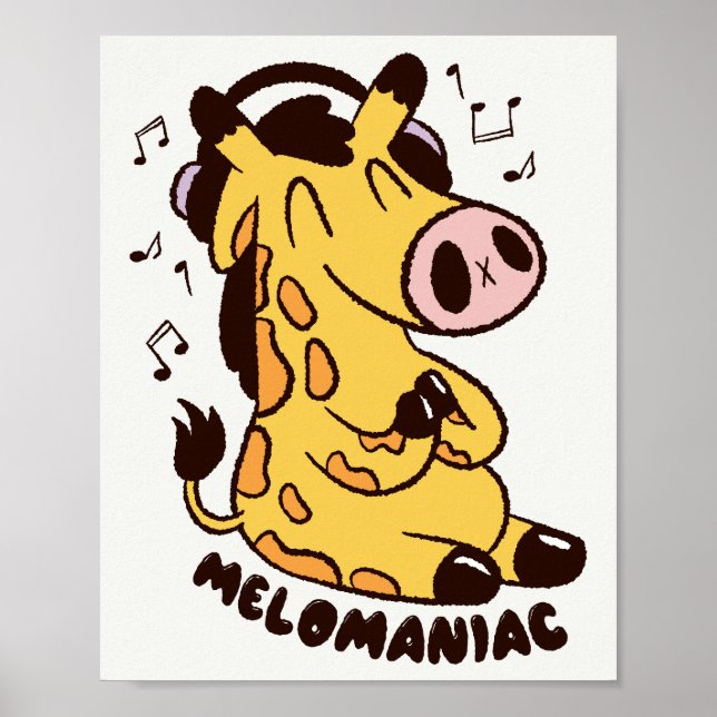 Affiche de girafe mignonne écoutant de la musique  (Devant)
