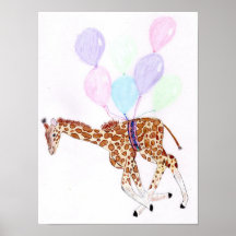 Affiche de girafe volant avec des ballons