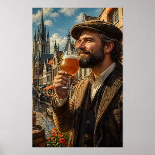 Affiche de Golden Ale dans une ville de canal en r