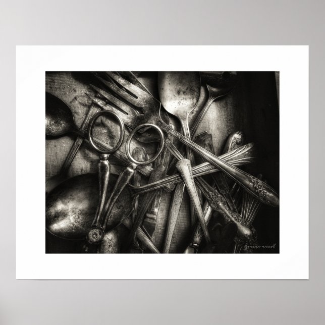 Affiche de gravure d'objets anciens Sepia Vintage (Devant)