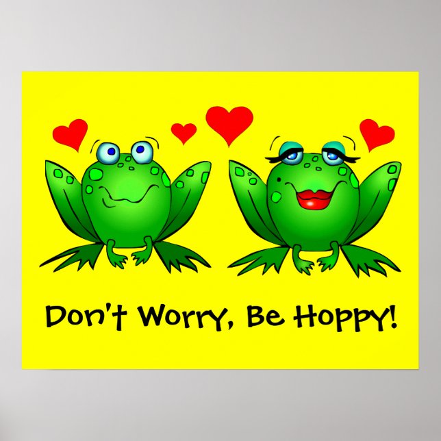 Affiche de grenouille d'amour joyeuse jaune Ne t'i (Devant)