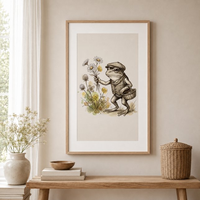 Affiche de grenouille fantaisiste avec fleurs sauv (Créateur téléchargé)