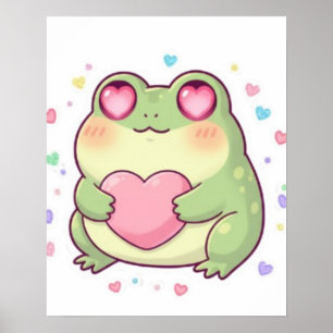 Affiche de grenouille mignonne tenant un cœur Kawa