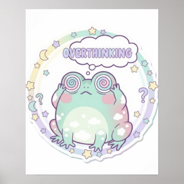 Affiche de grenouille qui réfléchit trop Couleur e (Devant)