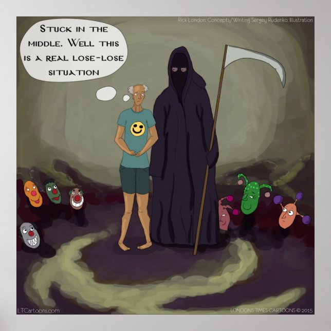 Affiche de Grim Reaper et clown drôles au milieu (Devant)