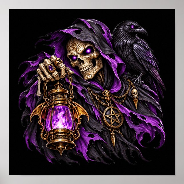 Affiche de Grim Reaper gothique et corbeau - Flamm (Devant)