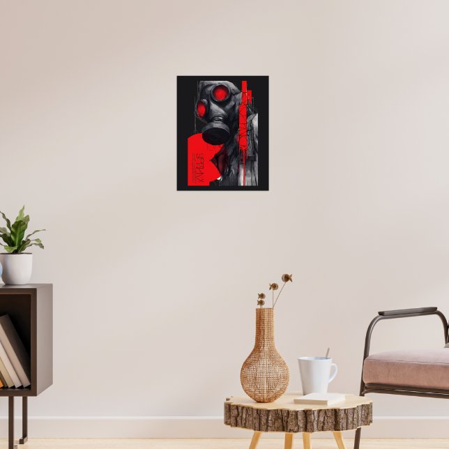 Affiche de grunge rouge et noir Gas Mask Trash Pol (Salon 3)