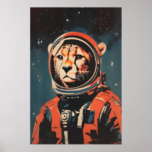 Affiche de guépard astronaute, Impression rétro de