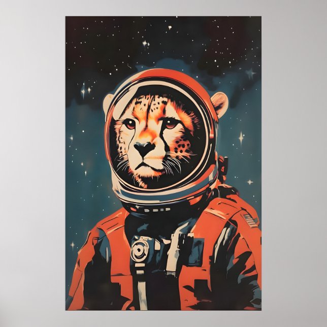 Affiche de guépard astronaute, Impression rétro de (Devant)