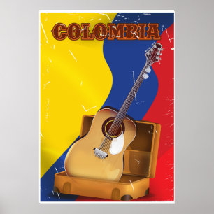 Affiche de guitare de vacances vintage Colombie