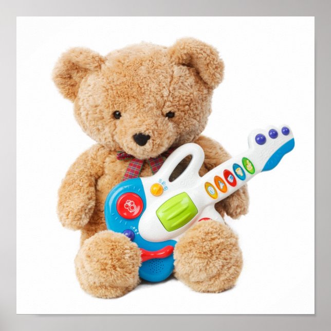 Affiche de guitare d'ours en peluche mignon (Devant)